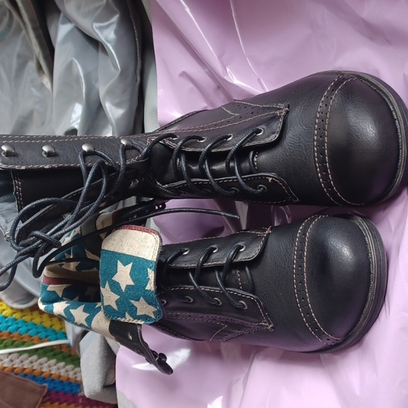 Mix No.6 Miley Black combat boots with American flag detail, Sz 9.5 - Picture 1 of 10